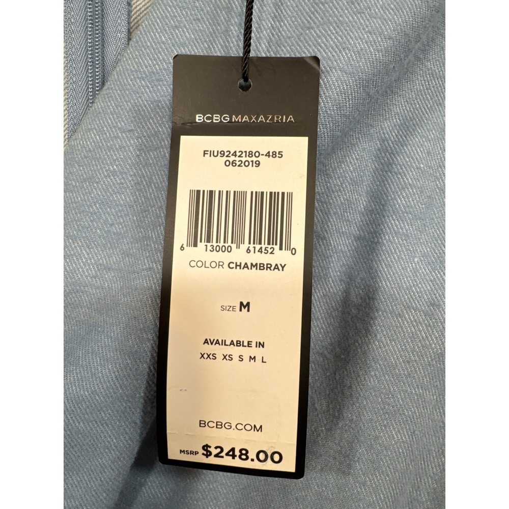 BCBGMAXAZRIA Chambray Puff Sleeve Wrap Romper Blue FIU9242180-485 Womens M NWT - Picture 2 of 6